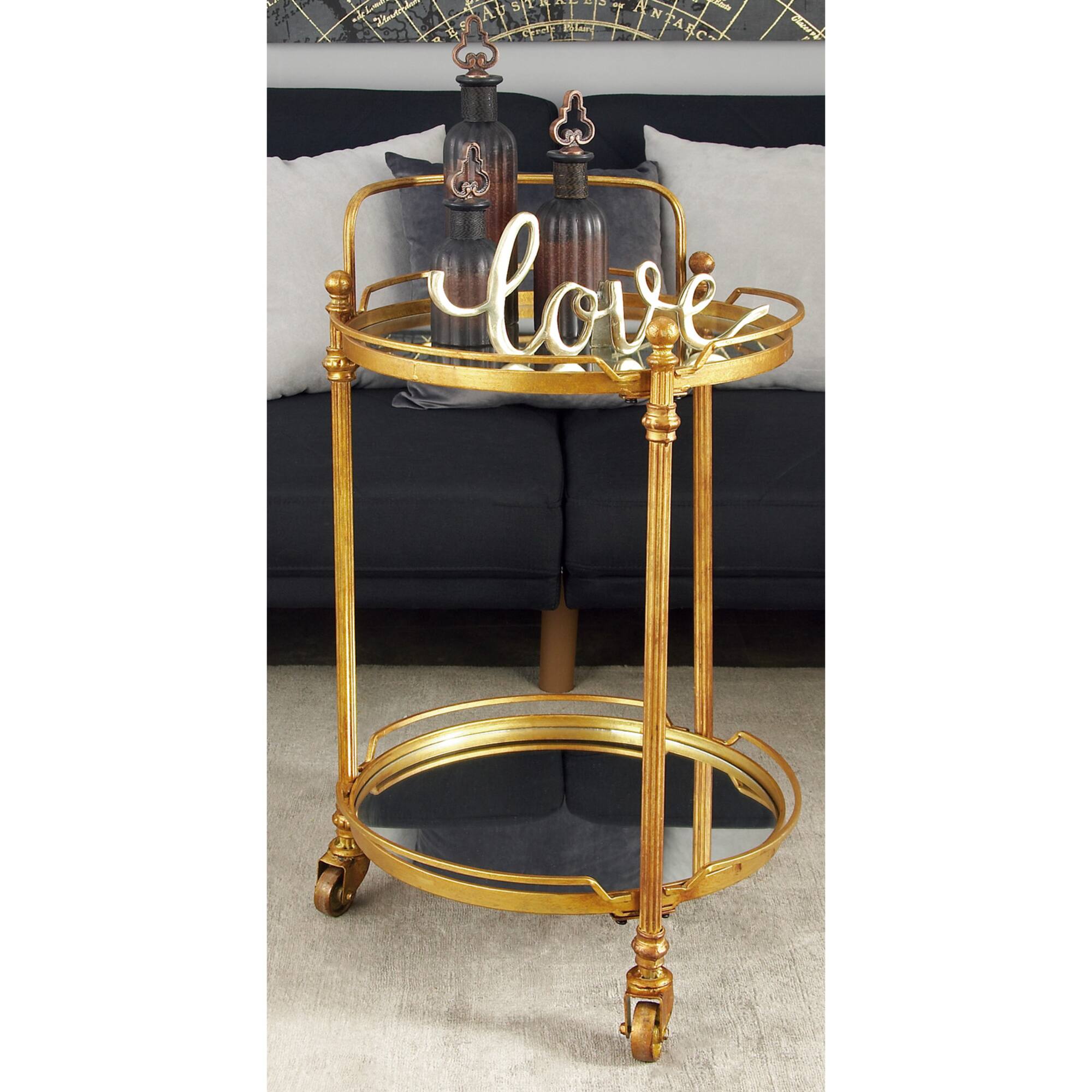Brass Iron Bar Cart, 31" x 19" x 18"
